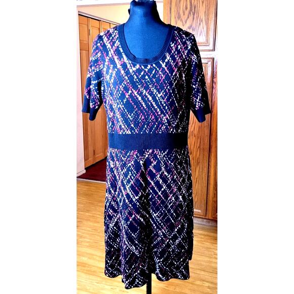 Womens Sweater Dress XL P Knit Black Red A Line Grandma Career Church Modest - Picture 1 of 7